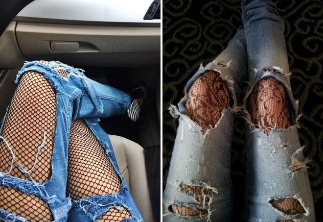 колготки под рваные джинсы 2017