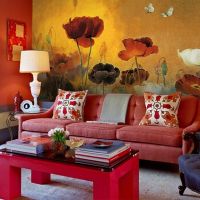 interiér obývacího pokoje v červené barvě 2