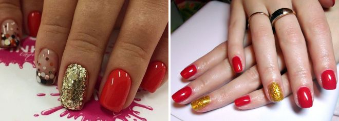 красный с золотым дизайн ногтей