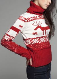 червен пуловер с елени2