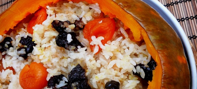 riževa kaša v buči, pečeni v peči
