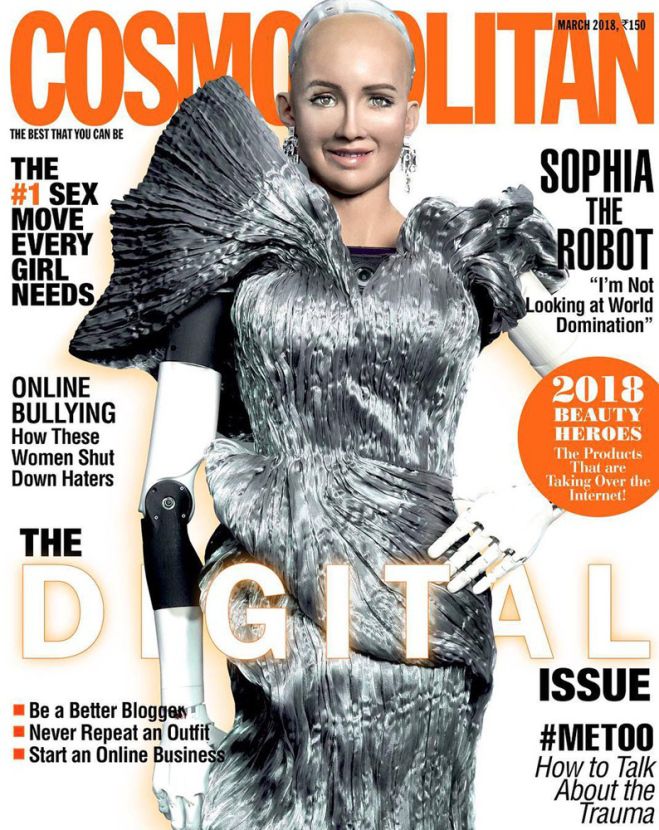 Обложка Cosmopolita India с роботом Софией