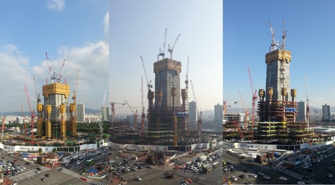 Этапы строительства небоскреба Lotte World Tower в Сеуле