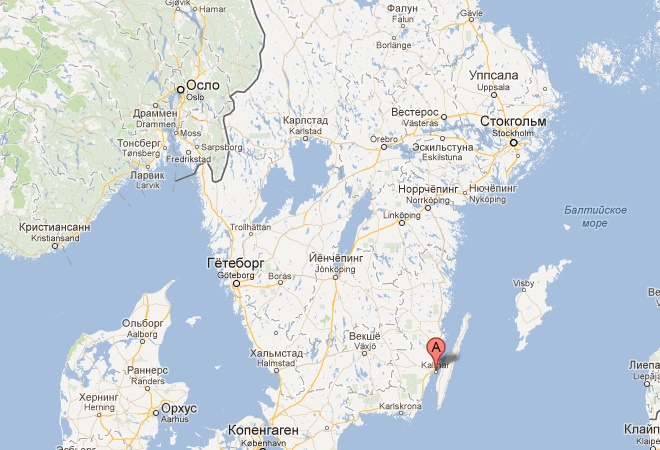 Город Кальмар на карте Швеции