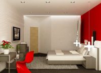 Комбинацията от червен и бял цвят във вътрешността на спалнята -3