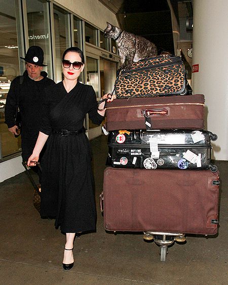 Актрису сопровождал её любимый кот по кличке Летучая мышь