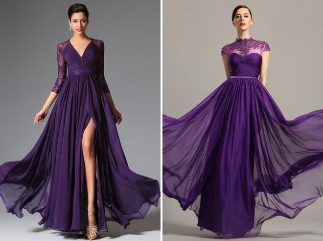 фиолетовое кружевное платье длинное