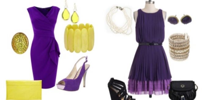 контрастные украшения к фиолетовому платью
