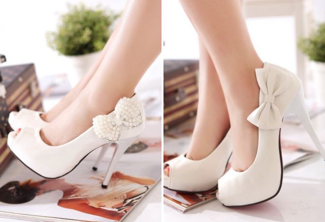бели сватбени обувки