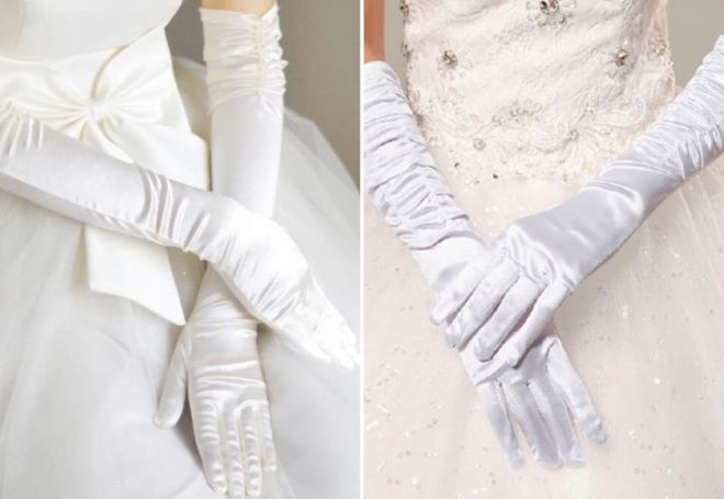 białe satynowe rękawiczki
