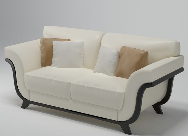 bela usnjena kavča na nogah