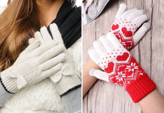 женские зимние вязаные перчатки
