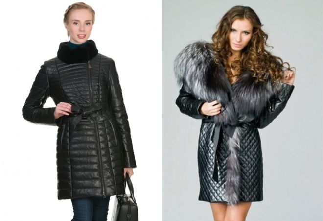 женское зимнее кожаное пальто с мехом