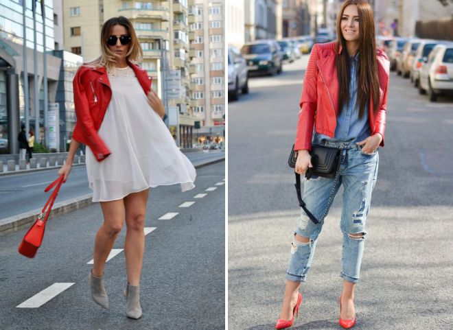 кожаные женские красные куртки