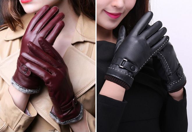 женские кожаные зимние перчатки