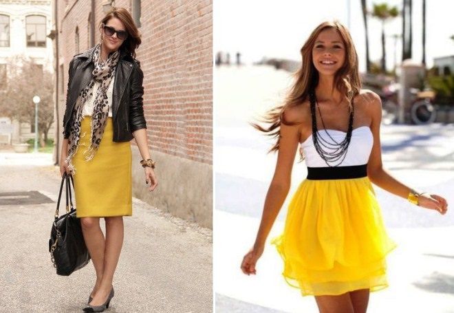 какво да носите с жълта пола