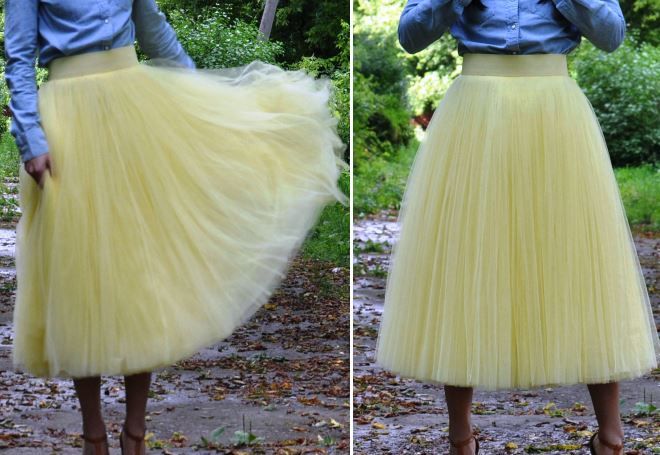 žlutá tylová sukně