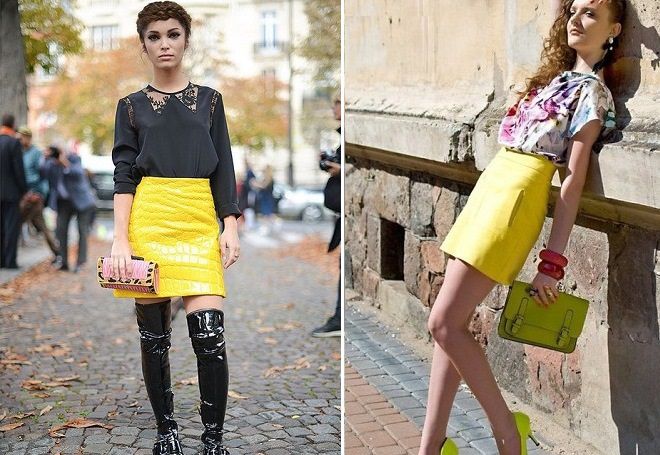 žluté mini sukně