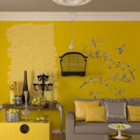 designerski pokój z żółtą tapetą - musztardową ochrą 3